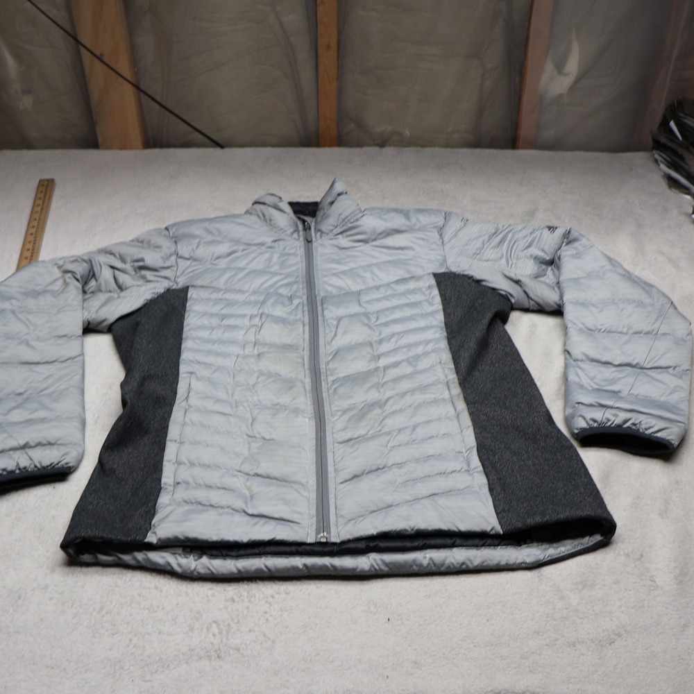 Adidas Down Jacket Men Large Gray Alpherr Hybrid Insulated Full Zip Quilted Puff
